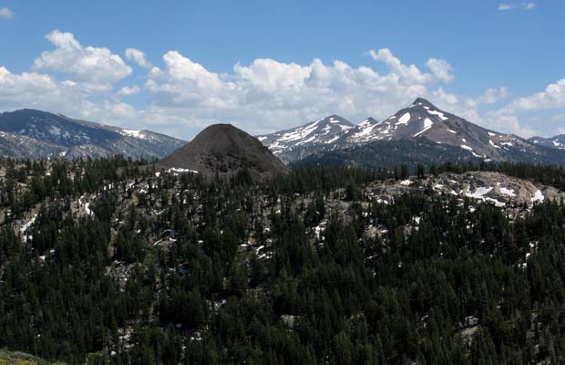 Looking south over Boulder Peak to Sonora and Stanislaus Peaks on the skyline