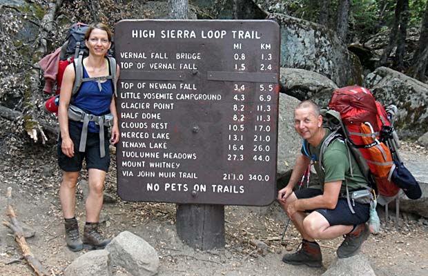 Yvonne and Manny beginning their JMT hike at Happy Valley