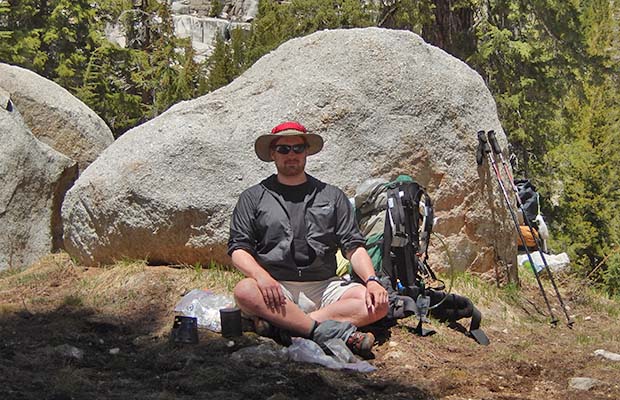 Johannes resting along the PCT section from Kerrick Meadow to the Bear Valley Trail.