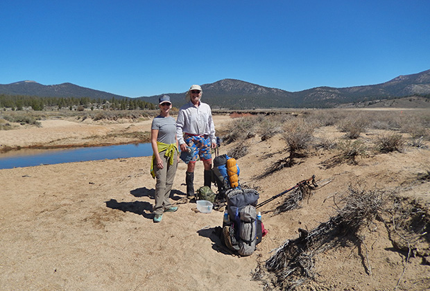 Carla and Chris on riverbed of the Kern South Fork - very low water level.