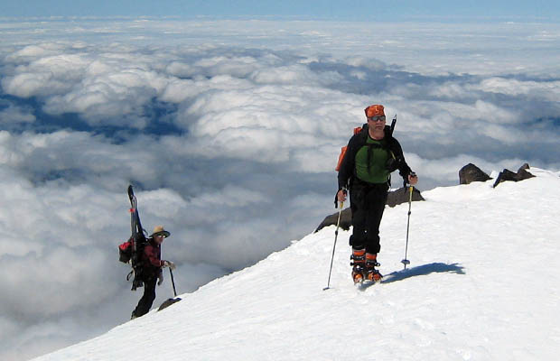 2007:  Fellow climbers approaching Piker's Peak, equipped with skis for their descent
