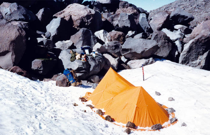 1987 Solo climb: My high camp location, safe from rock fall.