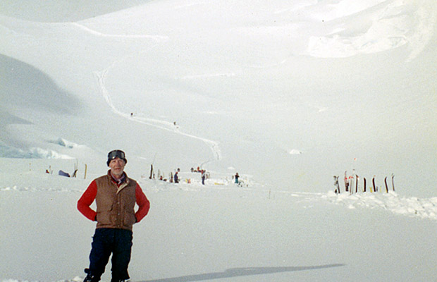 Peter standing below Ski Hill during a rare break in the weather.