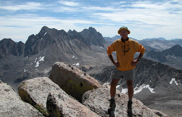 Peter on the 13,100' summit of Mt Goode.  Mt Agassiz behind.