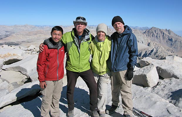 August 2009:  With friends at the end of my sixth JMT hike - on the summit of Whitney.
