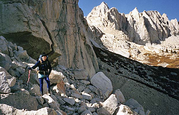 October 1991:  Tony on the climb from Lower Boy Scout Lake to Clyde Meadow.