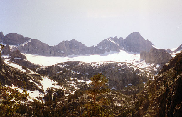 Looking west from South Fork Trail.  Scimitar Pass on left -- Mount Sill on the right