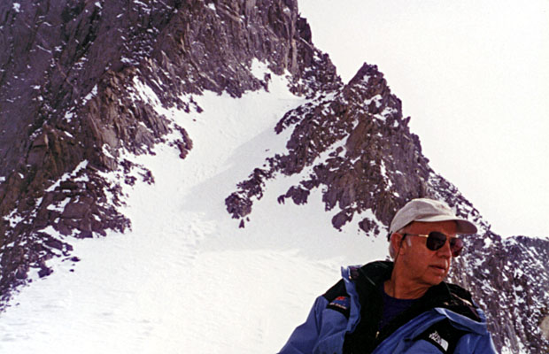 Apr. 1997: Peter at Glacier Notch with Sill's North Couloir behind.  Swiss Arete on the left