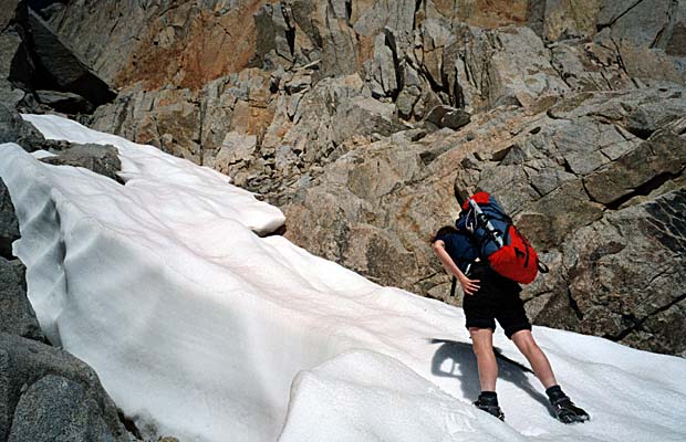 Sep. 1998: Lucy climbing to Glacier Notch from the South Fork drainage