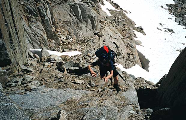 Sep 1998: Lucy climbing to Glacier Notch from the South Fork drainage