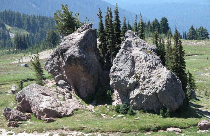 Forty-foot high 'Split Rock' along the PCT at an elevation of 6,700 feet.