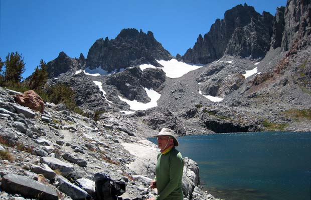 Mike by Cecile Lake with the southern Minarets behind