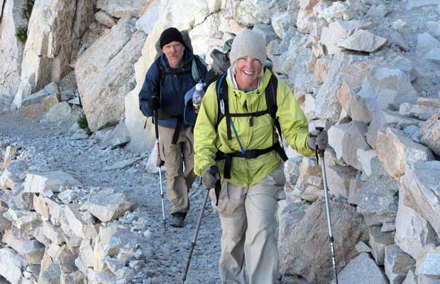 Ross and Marty reaching the JMT intersection with the Whitney summit trail at 13,500'
