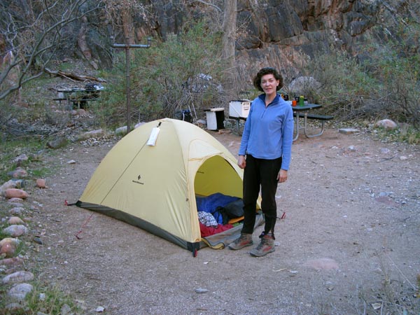 Lucy at our campsite in the Bright Angel Campground on our first night in the Canyon.