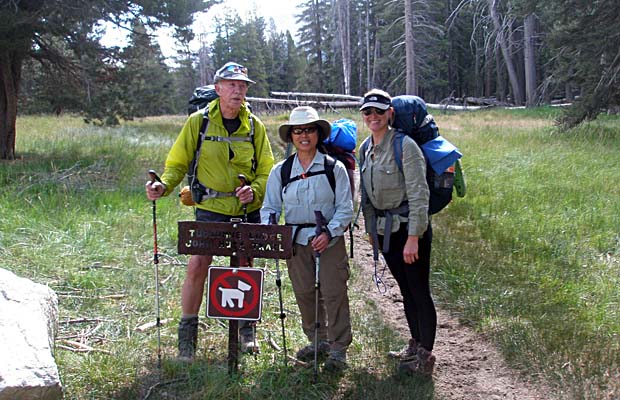 Peter, Jeanne and Kristy beginning their JMT hike at Tuolumne Meadows