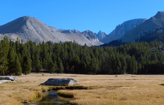 Early morning at Crabtree Meadow … the western flank of Whitney in the right background