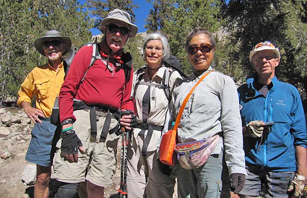 Bob, Mark, Louise, Jeanne and Peter on the trail above Onion Valley