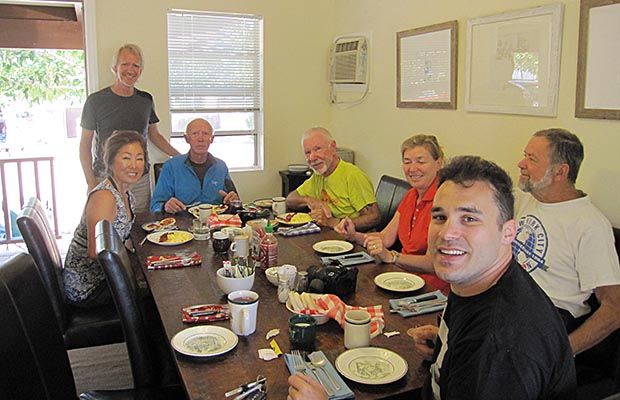 Our last breakfast at Mount Williamson Motel. Co-owner, Doug, at the back left.