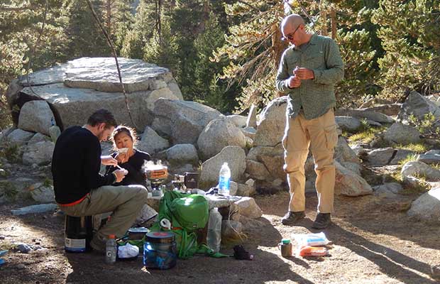 Our first camp at the Lyell Canyon footbridge. Brian, Jeanne and Benjamin