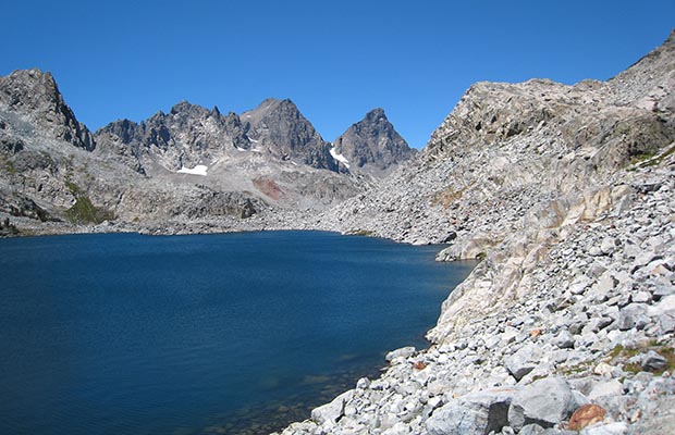Lake Cecile with Ritter and Banner peaks behind - on the High Route.