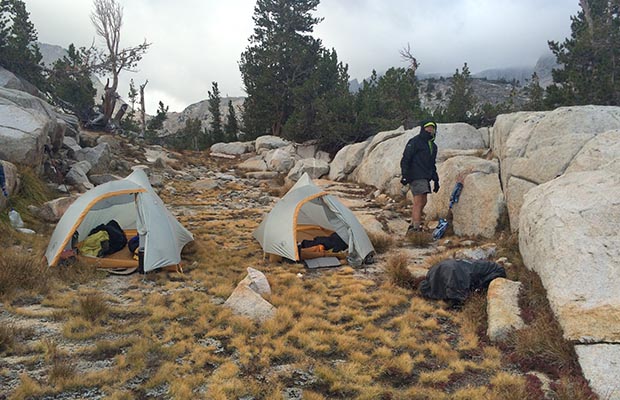 The campsite at Marie Lake which gave some protection from the cold southerly wind.