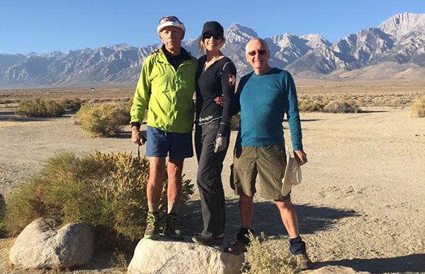 The JMT Elite: Tinman, Strider and Mike Fox on rocks in the backyard