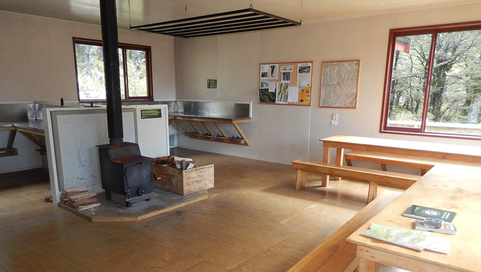 The main room in the Upper Travers Hut.