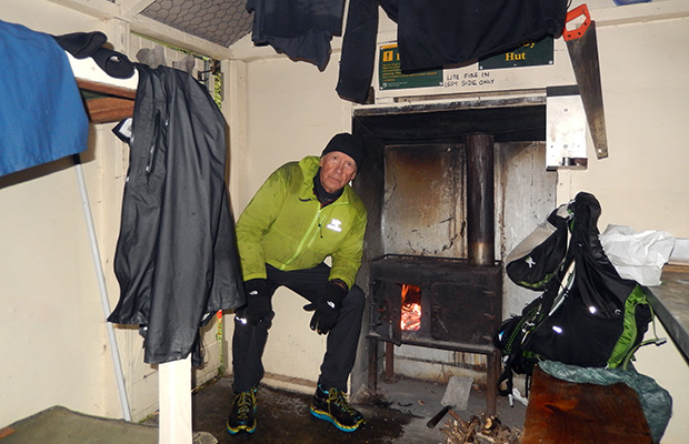 Recovering from hypothermia inside Rokeby Hut.