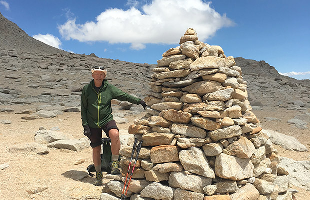 The rock cairn at the 13,200' elevation on Mount Langley.
