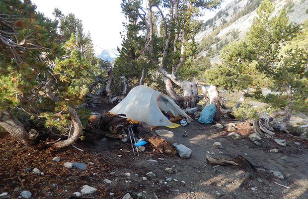 My cold wet campsite near Duck Creek Outlet after a day and night of rain.