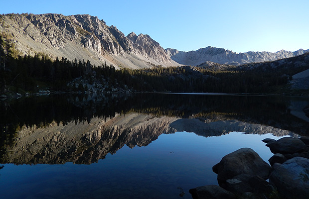 Homeward bound on the JMT.  Early morning at Purple Lake, where I'd made my last camp.