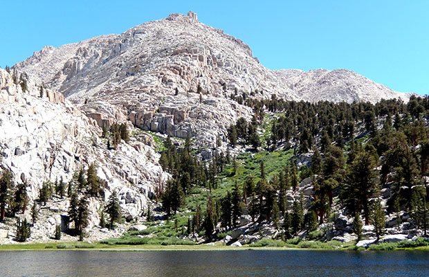 Looking across Lower Soldier Lake to the access climb routes for the Upper Lake.