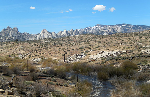 The Domeland peaks of smooth granite beyond the South Kern River 