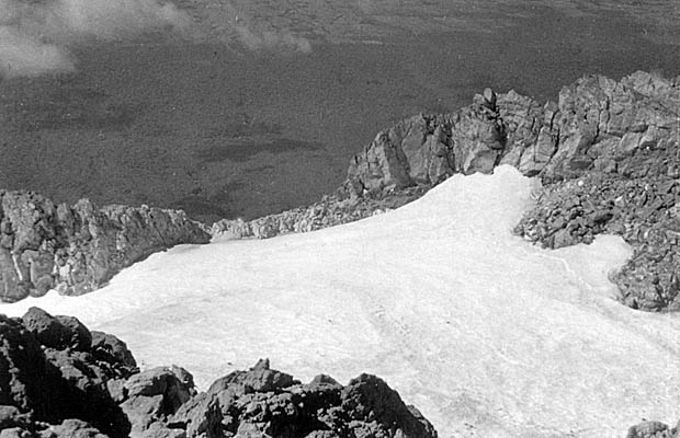 A late 1930's photo taken from the summit of Egmont, looking into the crater