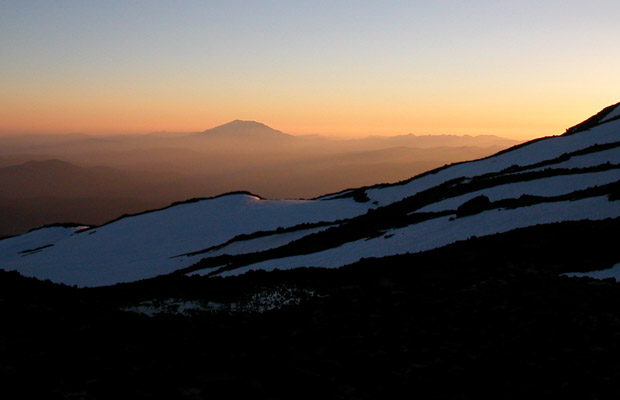 1992: Last light, looking southeast from the Lunch Counter to Mount St. Helens