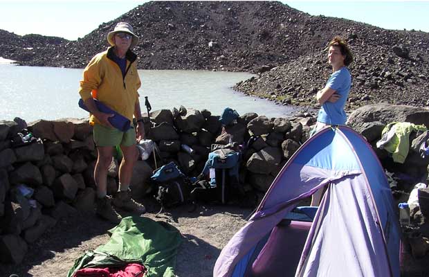 2005: Our camp by the glacial moraine lake -7,500'- at the base of the North Cleaver.