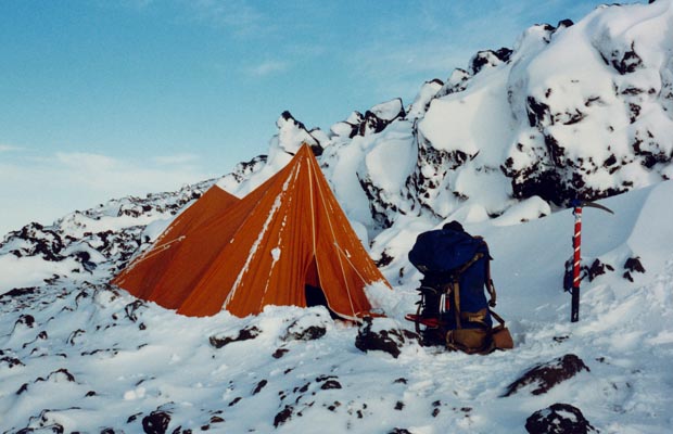 1987: My basic tent at 8,800' after surviving blizzard conditions for 20 hours.