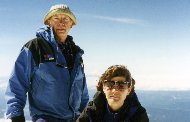 1995: With Lucy on the summit of Adams for her first ascent of this peak.