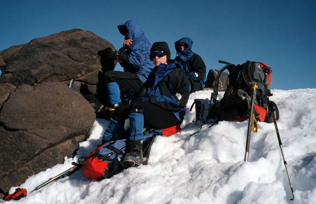 1998: Lucy and others resting on Piker's Peak ... in a nasty cold wind