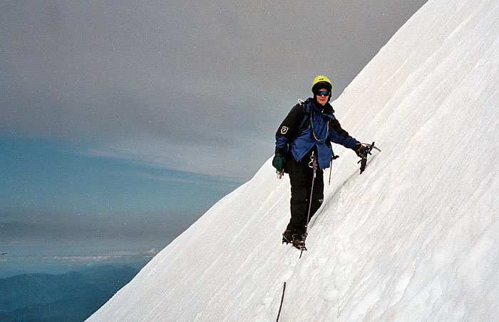 1997: Lucy: leading on the third and final roped belay to the summit pinnacle