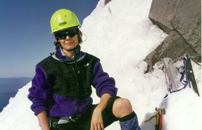1997: Lucy taking a break before we ascend the summit pinnacle.