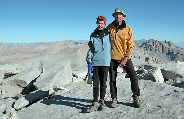 September 2004:  At the end of my second JMT hike [with Lucy] - on the summit of Whitney.
