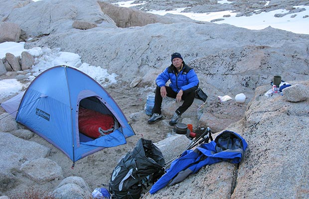 May 2009: At Trail Camp on a Spring climb of Whitney with Jim Keogh.
