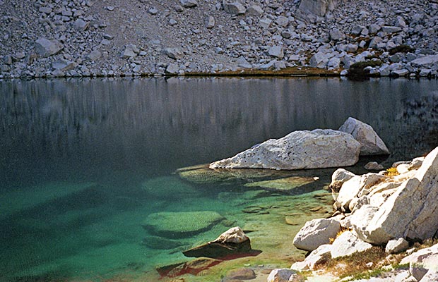 October 1991: Upper Boy Scout Lake - calm and inviting, but very cold!