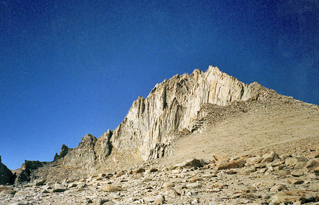 October 1991: The east ridge of Mt. Russell as seen from the Carillon plateau.