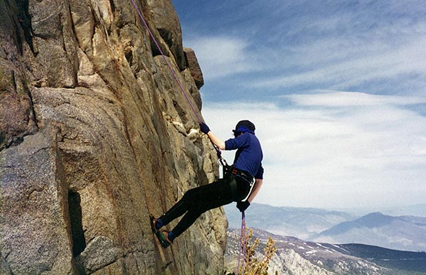 April-May 1996: Lucy practicing rappelling on the Mountaineer's Route